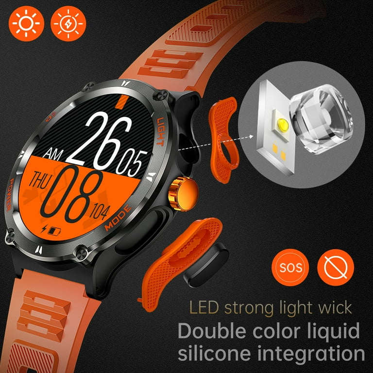EIGIIS KT76 Smartwatch for Men with LED Flashlight 1.53'' HD