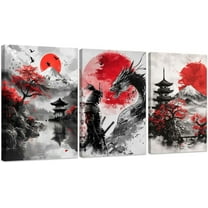 Hieng 3 Pieces Samurai Wall Art Canvas Prints Japanese Wall Decor Japan Culture Decor Bushido Poster Samurai Room Decorations Unframed