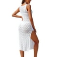 thumbnail image 7 of Charmo Womens Crochet Hollow Out Coverups V Neck Side Split Long Beach Dress, 7 of 7