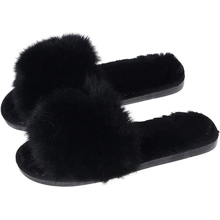 

PIKADINGNIS Women s Slippers Plush Slippers Winter Slippers Open-Toed Slippers Warm Slippers Spring Slippers Home Slippers Simple Slippers