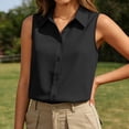 thumbnail image 5 of Womens Sleeveless Button Down Shirts Casual Collared Tank Top V Neck Summer Blouses Work office Chiffon Tops Black, 5 of 7
