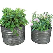 SciencePurchase Galvanized Steel Flower Pots Set of 2, Silver, 1.5-Gallon & 1-Gallon Ribbed Planters for Indoor/Outdoor Use