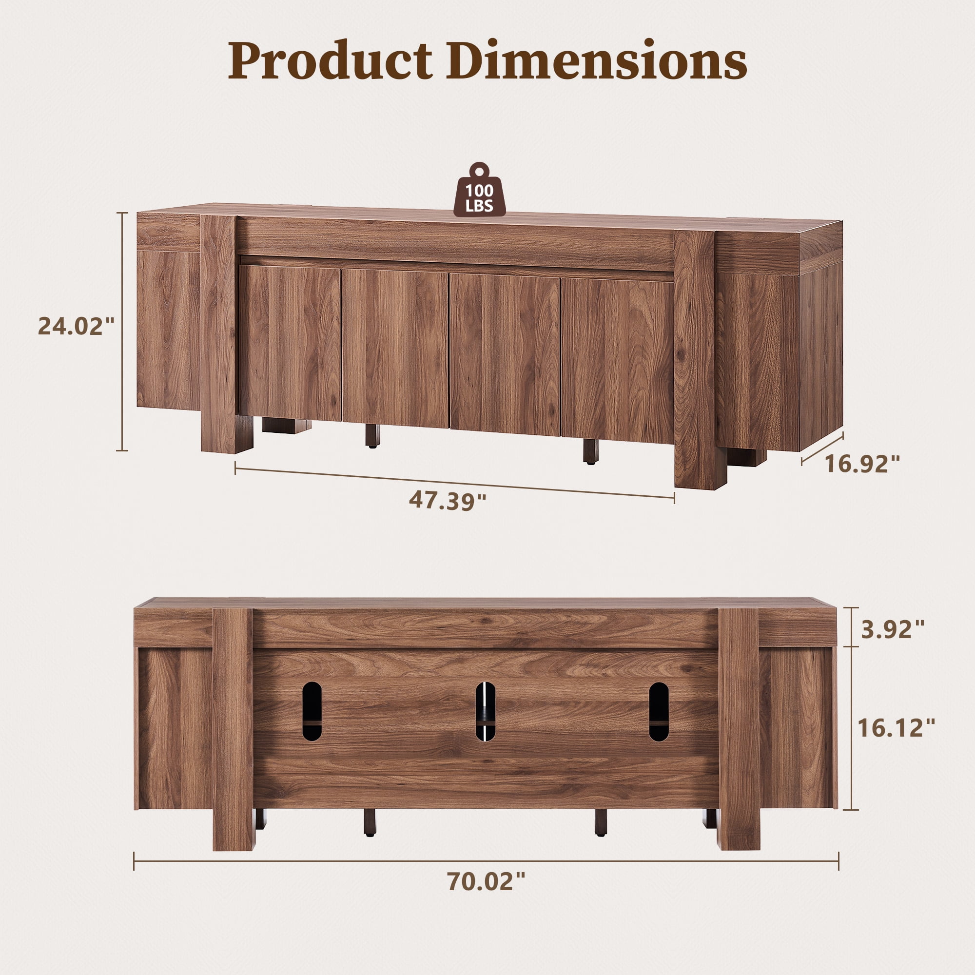 KeyWhat TV Stand for TVs Up to 80", Modern Farmhouse Entertainment Center with Storage Cabinet, Media Console Table for Living Room, Light Walnut