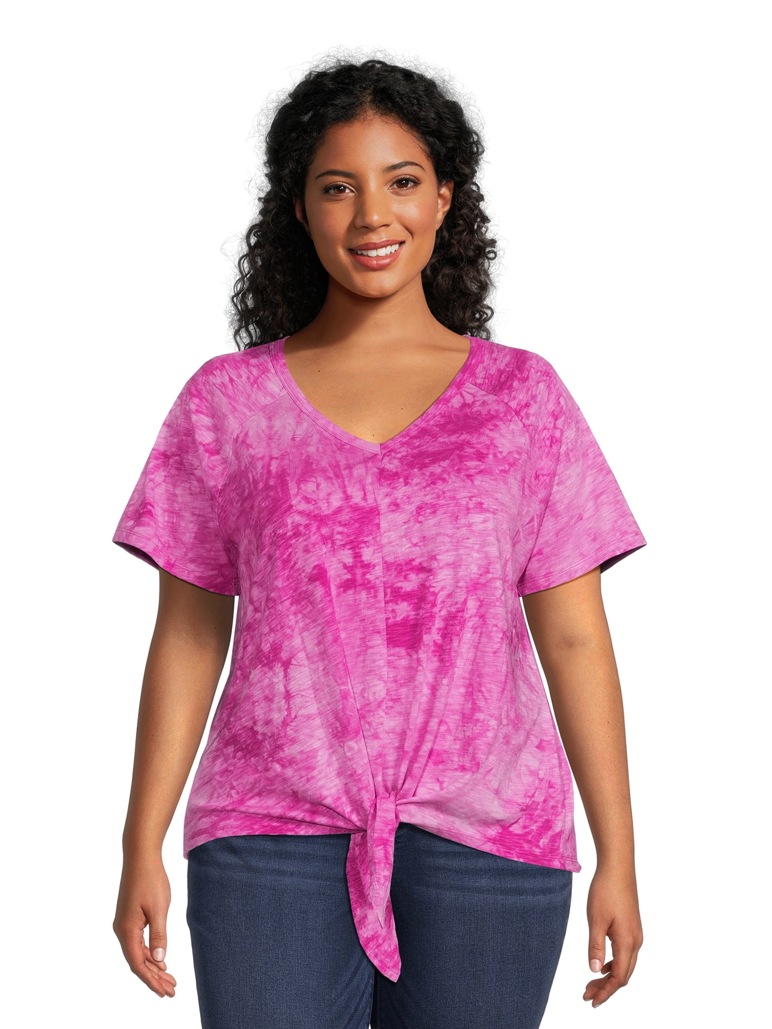 Terra & Sky Women's Plus Size Raglan Sleeve Tie Front Tee - Walmart.com