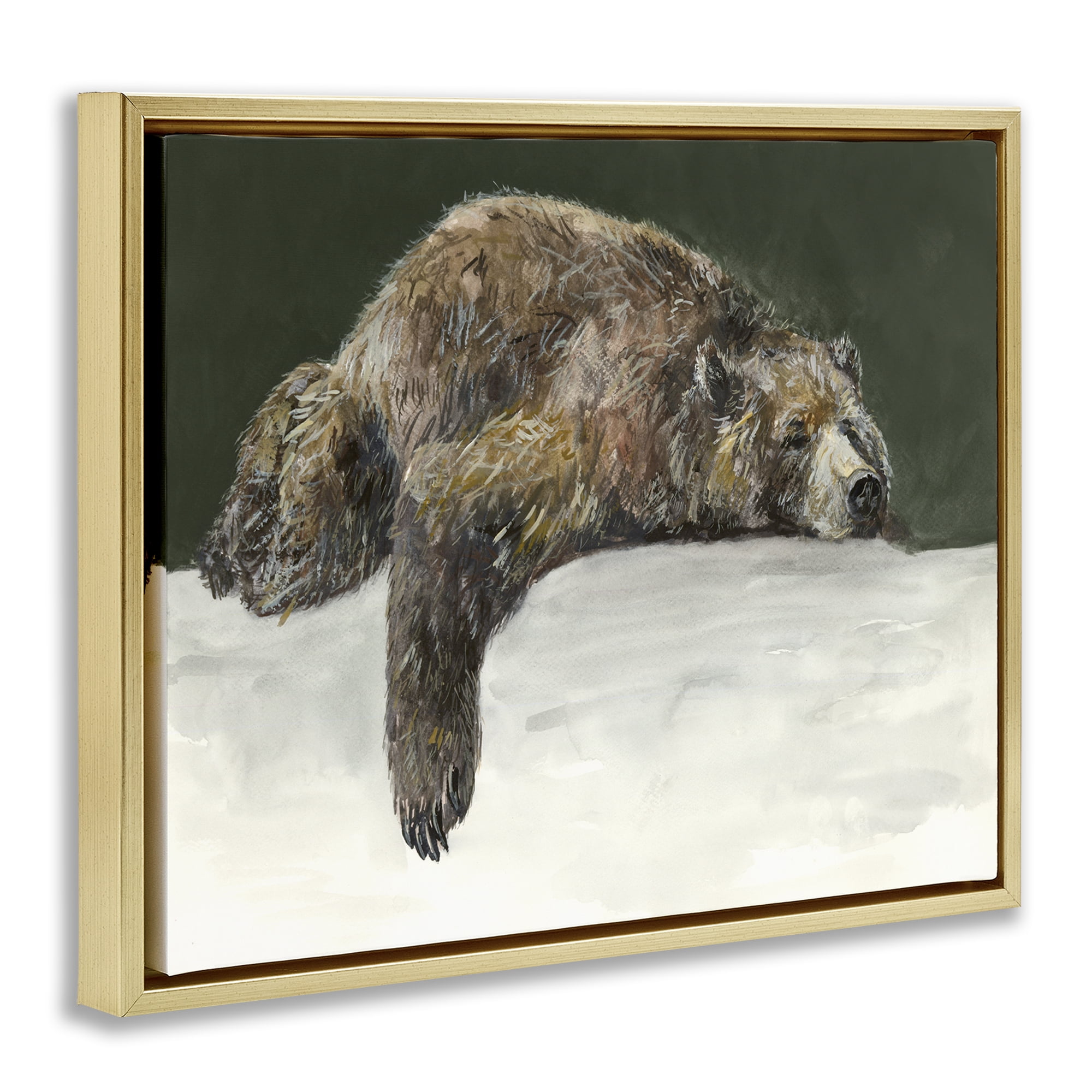 Stupell Industries Sleepy Woodland Bear Animals Painting Gold Floater Framed Canvas Art Print Wall Art, 21 x 17