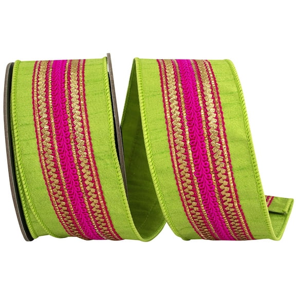 Reliant Ribbon - 94431W-360-40D, Ribbon, Lime/fuchsia, 2-1/2 Inch, 5 Yards