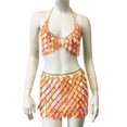 thumbnail image 5 of Traje de fiesta con lentejuelas rómbicas para mujer, minifalda Sexy con cadena Halter, vestido de fiesta sin espalda, Tops ahuecados, 5 of 5