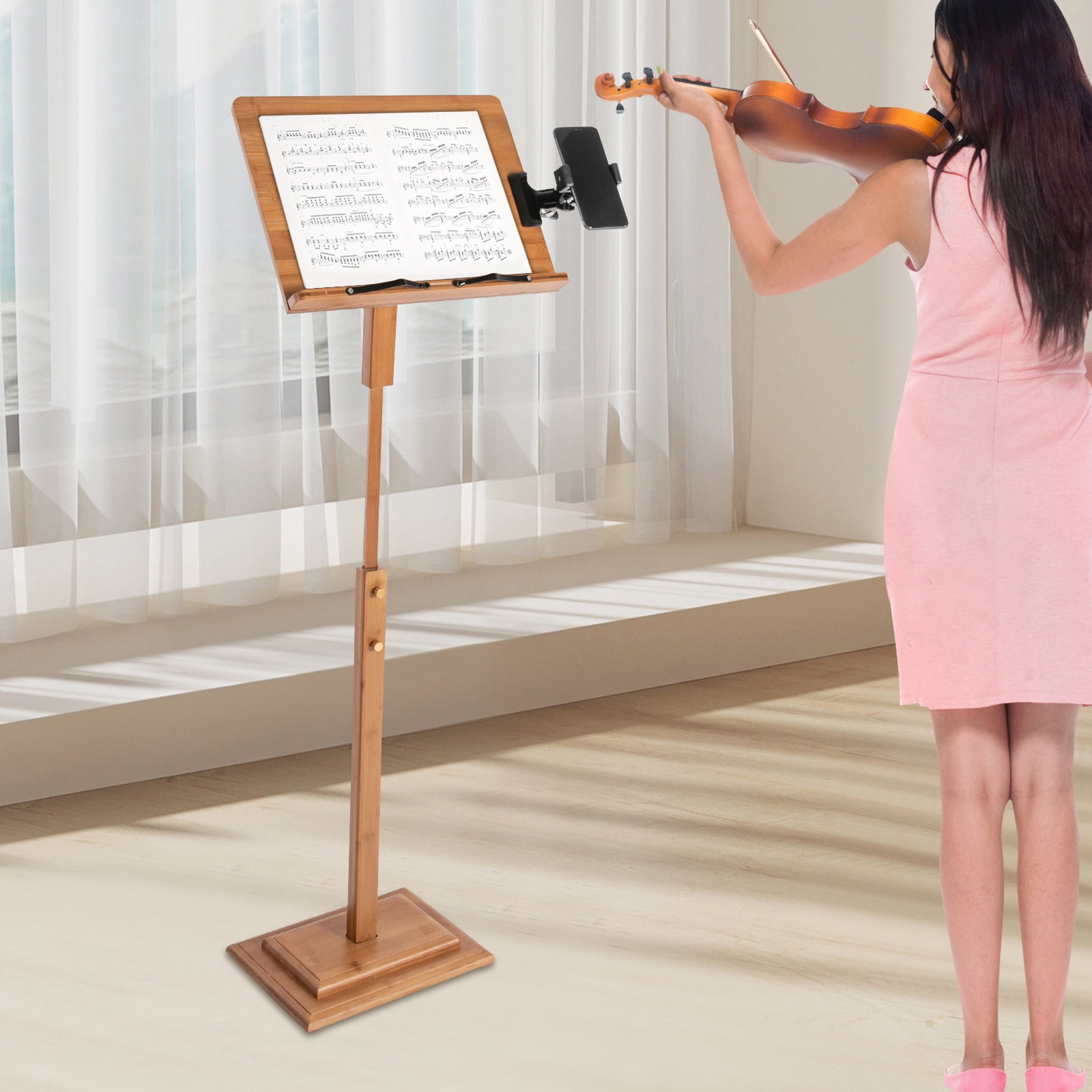 340° Adjustable Height Portable Book Stand Sheet Pro Music Stand W/ Phone Holder
