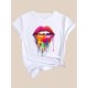thumbnail image 3 of Camiseta Para Mujer De Verano Cuello RedondoColorful Lips Print T-Shirt, Crew Neck Short Sleeve T-Shirt, Casual Sport Tops, Women's ClothingFather's Day, Mother's Day, New Year, Spring Festival, Val, 3 of 8