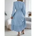 thumbnail image 4 of Women's Elegant Shirred Waist Ruffle Hem Dress Scoop Neck Casual Long Sleeve Dress, 4 of 5
