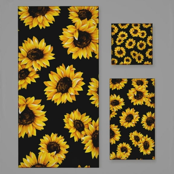 Sunflower Black Background Bath Towel Sets For Bathroom Hand Towels Fingertip Towels 3 Piece Soft Absorbent For Bathroom Kitchen Hotel Beach