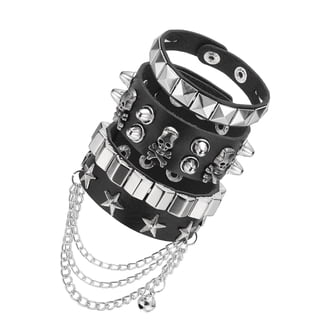 Uxcell 3Pcs Rock Punk Spiked Leather Bracelet Set, 8.7