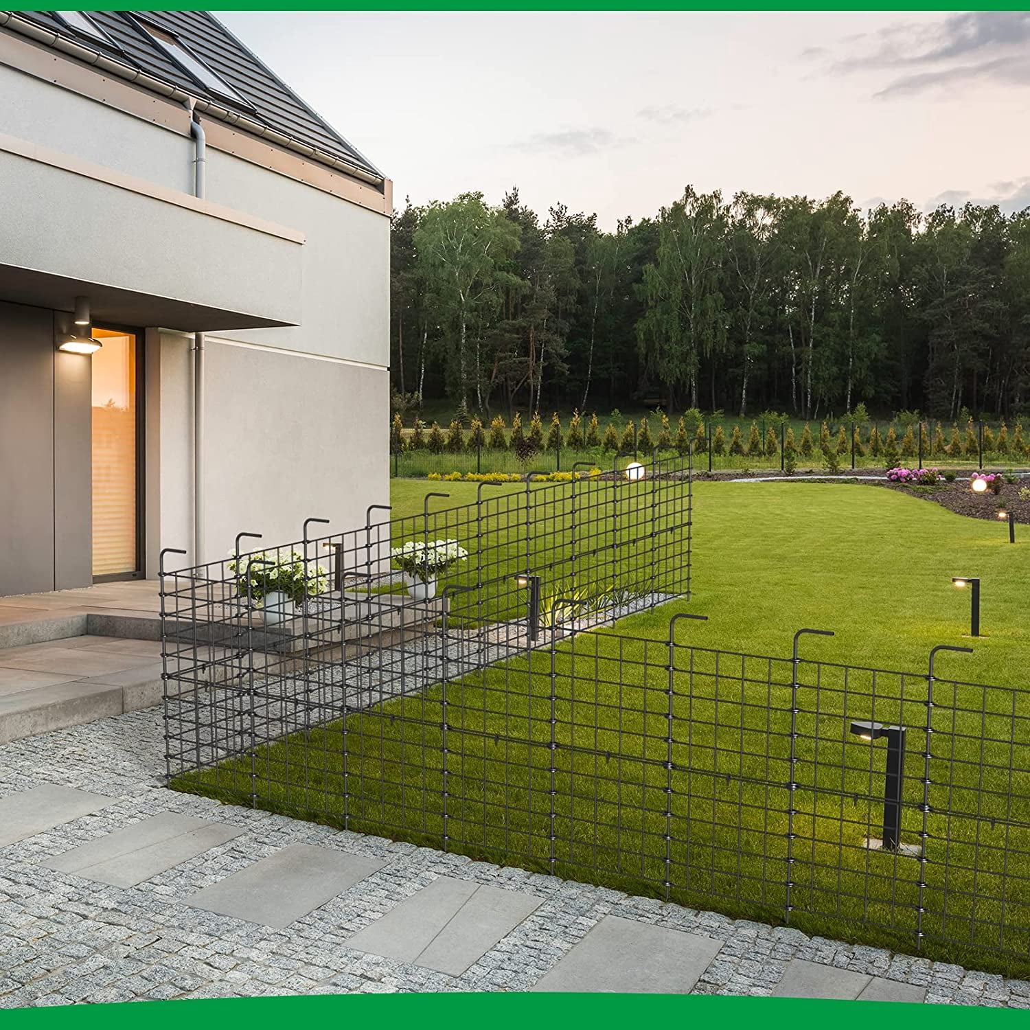 32 Pack Decorative Garden Fence Outdoor 24in x 22ft Coated Metal RustProof Landscape Wrought Iron Wire Border Folding Fences Flower Bed Fencing Barrier Section Panels Decor Picket Edging