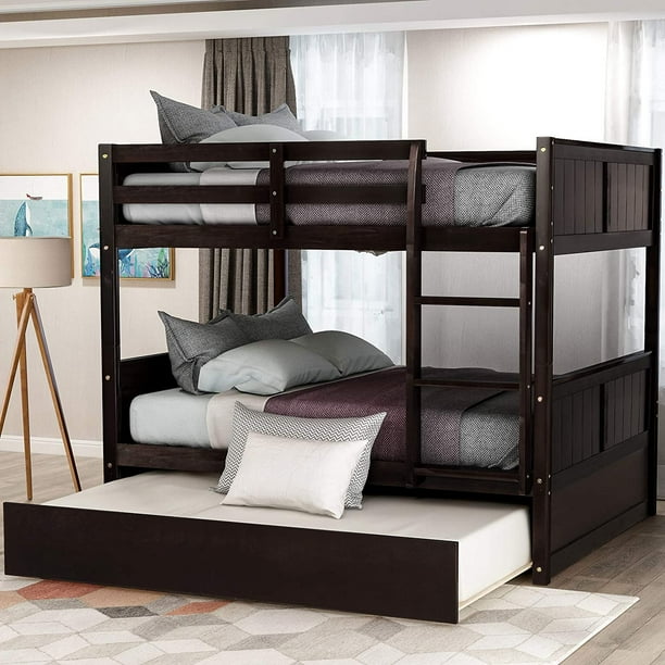 SOGES Full over Full Bunk Bed with Twin Size Trundle,Espresso Walmart