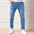 thumbnail image 2 of QATAINLAV Men's Casual Jeans Slim Fit Skinny Denim Stretch Tapered Jean Pants Ripped Frayed Hem Beam Feet Jeans Pants with Pockets Blue L Fall Savings, 2 of 7