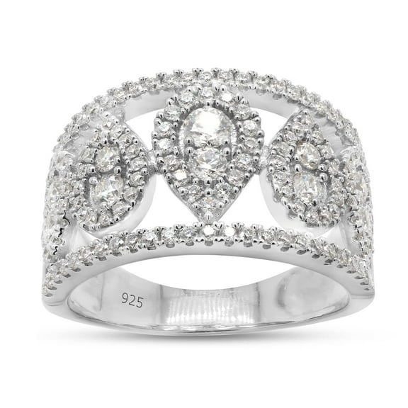 1 Carat Round Cut Lab Created Moissanite Diamond Double Row Teardrop Wedding Band Ring Jewelry For Women In 14k White Gold Over Sterling Silver(G-H Color,VVS1 Clarity)-4