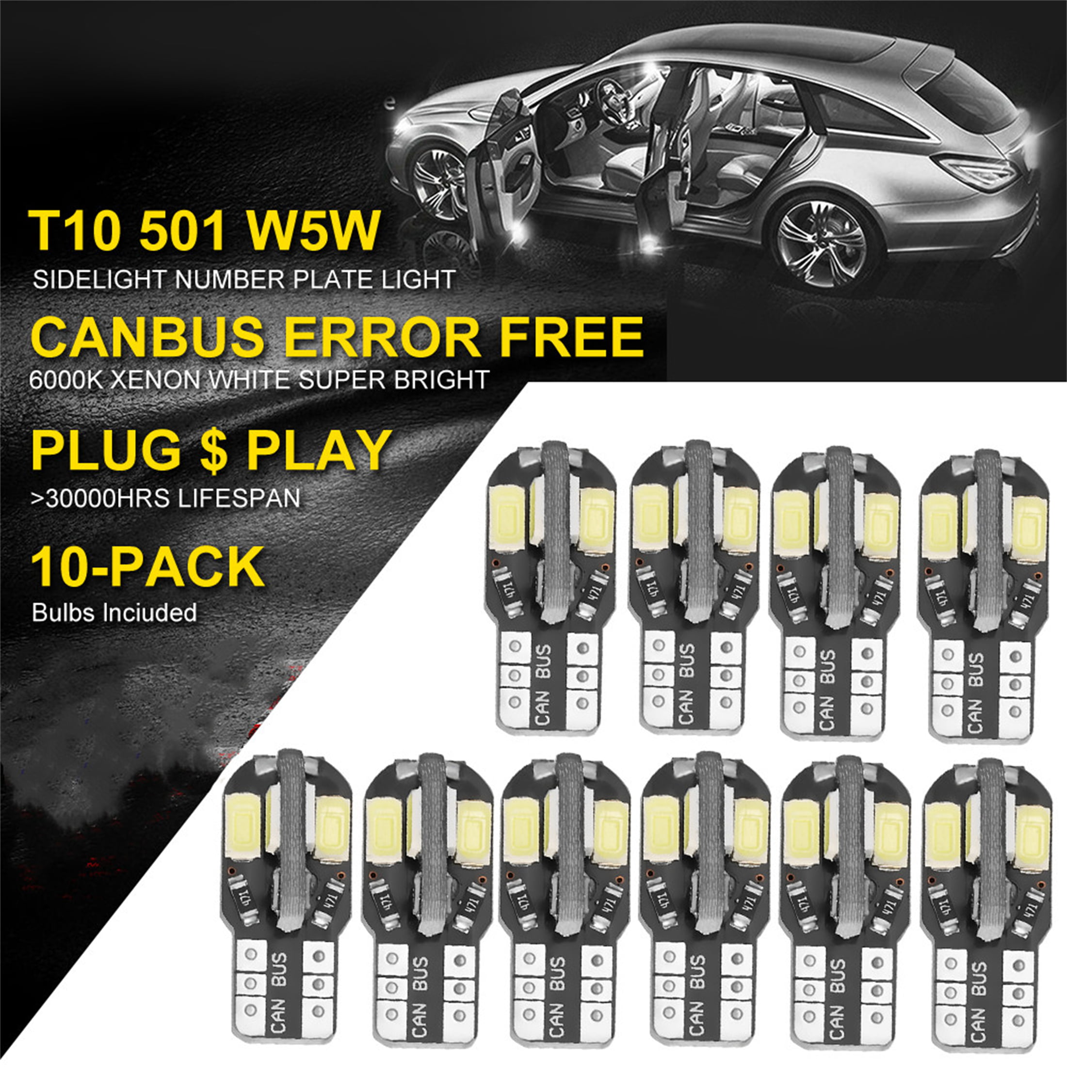 10x Canbus T10 194 168 W5W 5730 8 LED SMD White Car Side Wedge Light Lamp 10PCS 