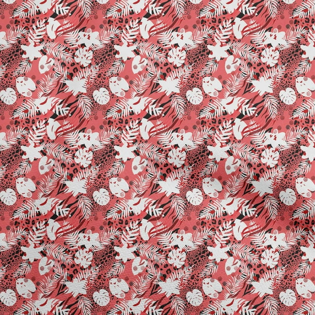 oneOone Rayon Pink Fabric Tropical Leaf Sewing Craft Projects Fabric Prints By Yard 56 Inch Wide