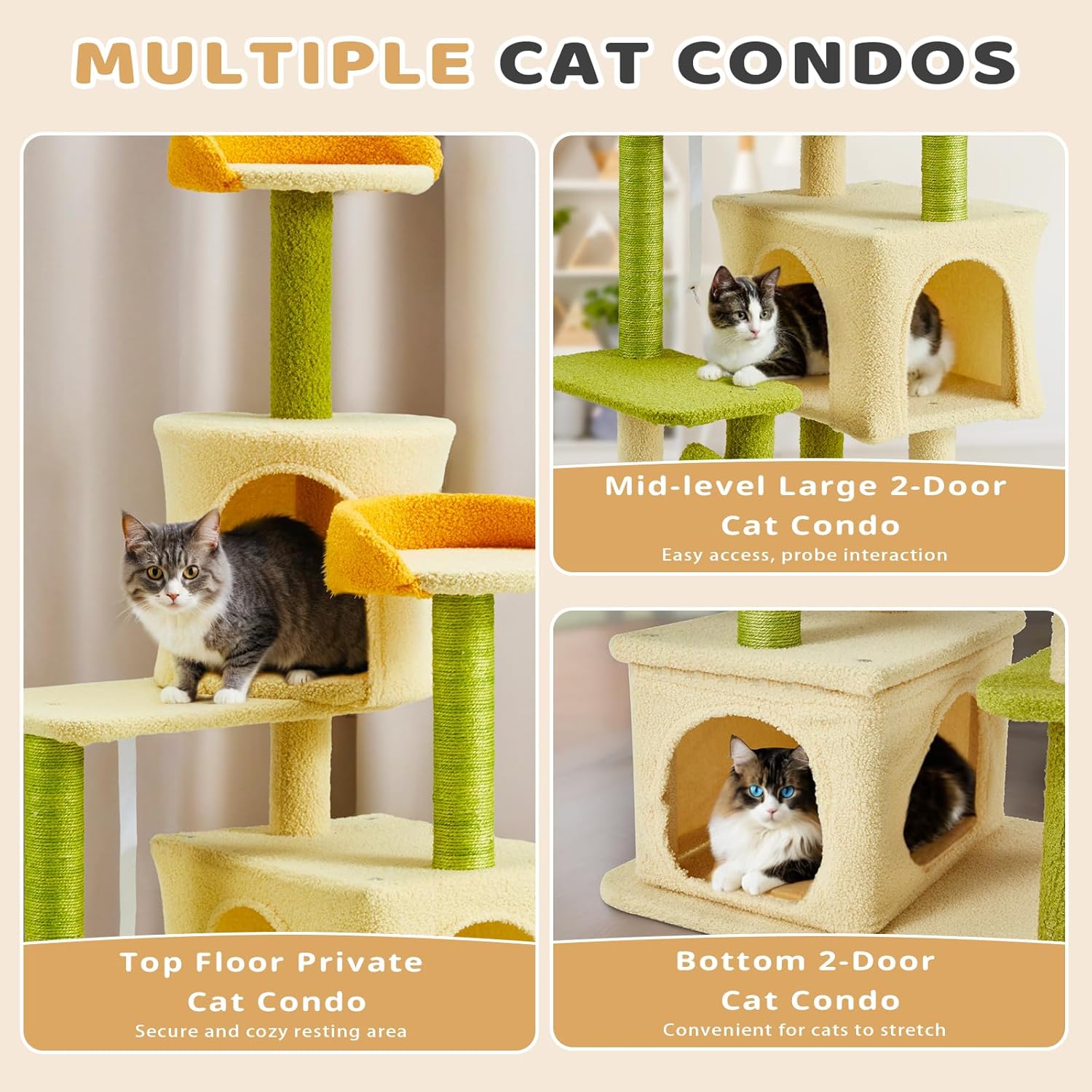 Flower Cat Tree, 69.1 Inches Cat Tower for Indoor Kitties Large Adult, Multi-Level Kitty Tower with Scratching Post, Condos, Top Perches, Furniture for Pet Activity Center