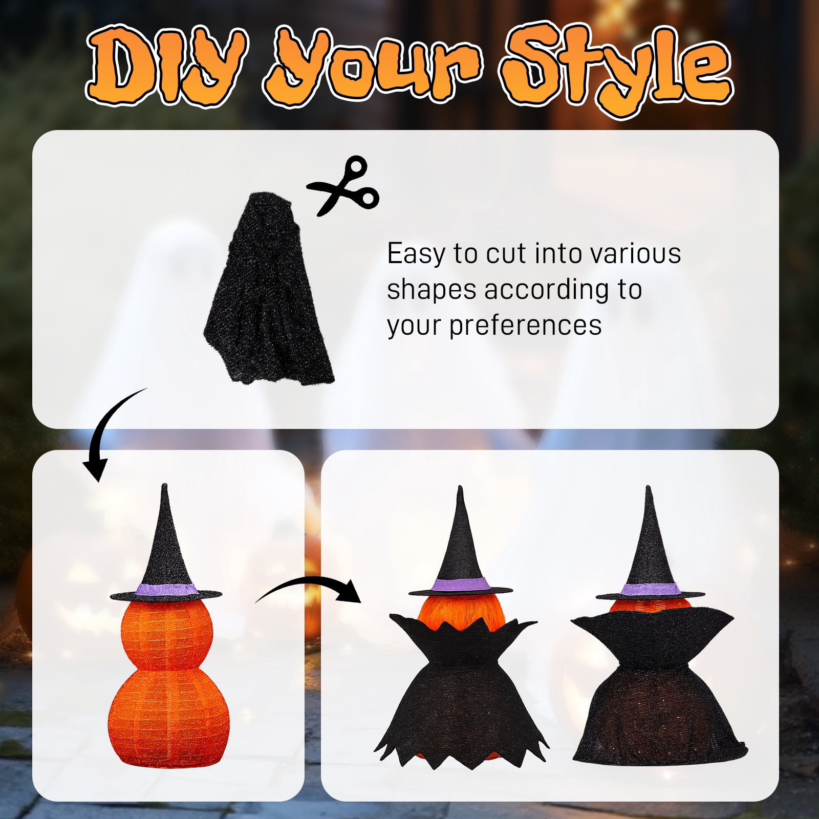 2Packs 3ft Collapsible Lighted Jack-O-Lantern Halloween Decor 176 LED Pop-Up Pumpkin Lamp Wizard Hat Cape Metal Frame For Indoor Outdoor Yard Decor
