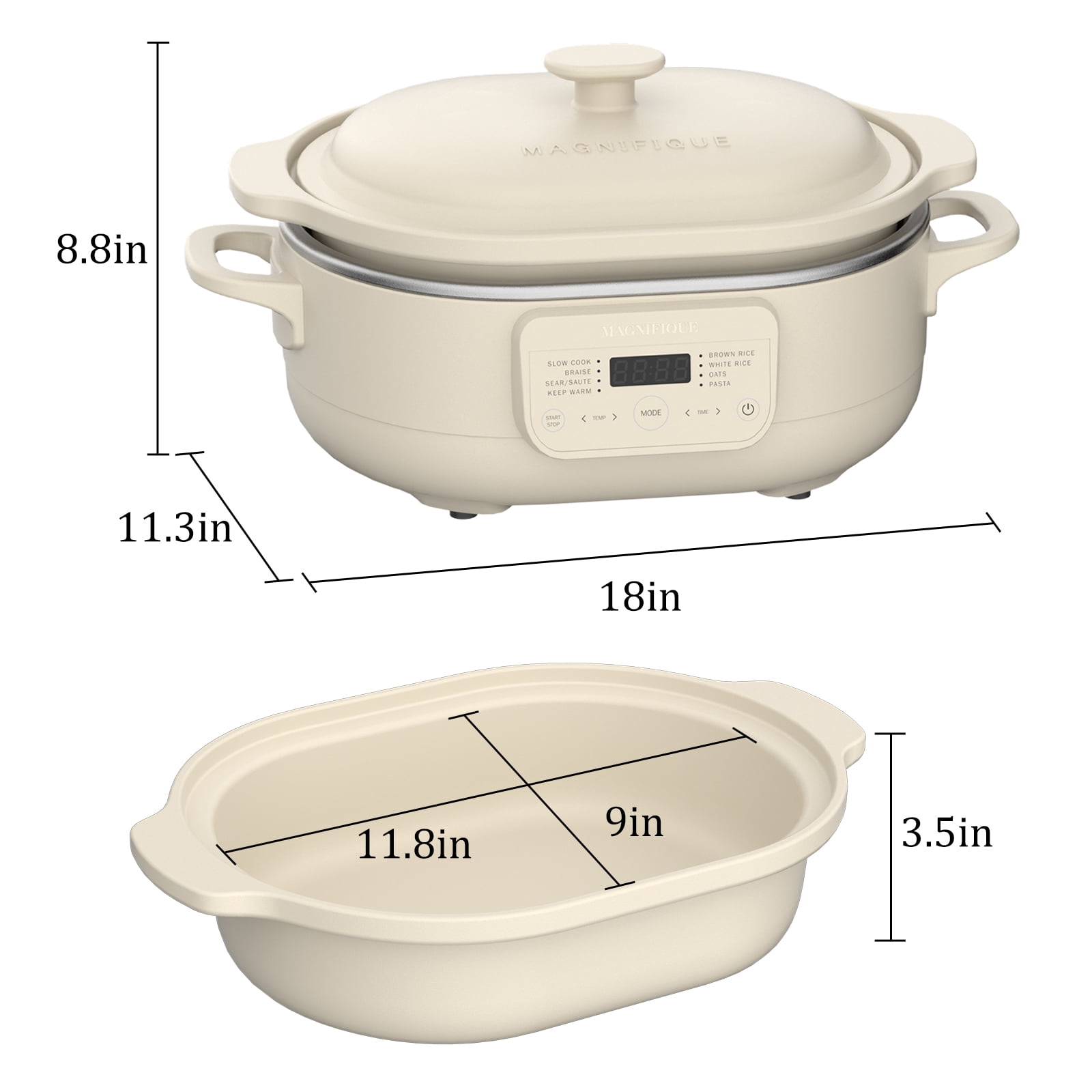 MAGNIFIQUE Programmable Claypot Oven Multi-Cooker with Wooden Spatula, Oatmeal, Multi-Functional Slow Cook, Braise, Sear, Pasta Cooking for Home Cooking