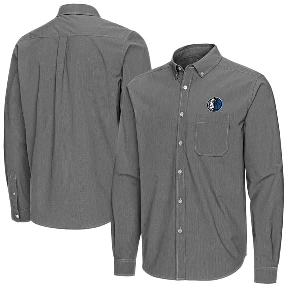 Men's Antigua Black Dallas Mavericks Porter Woven Long Sleeve Button-Down Shirt