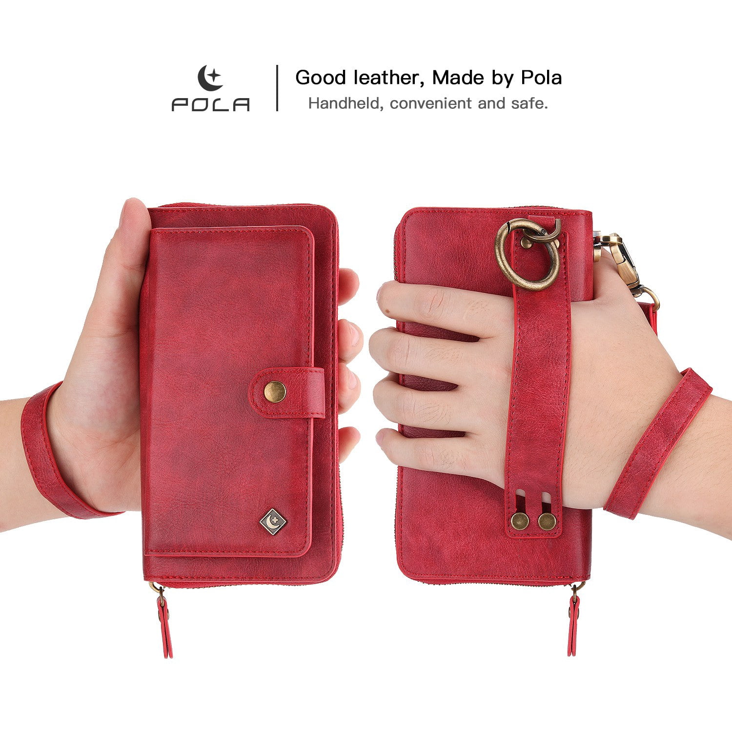 Feishell iPhone 13 Case, Premium Leather Folio Removable Wallet Case Zipper Coin Pouch Cover with Zip Purse ID Credit Card Holder & Detachable Magnetic Case For Apple iPhone 13, Red