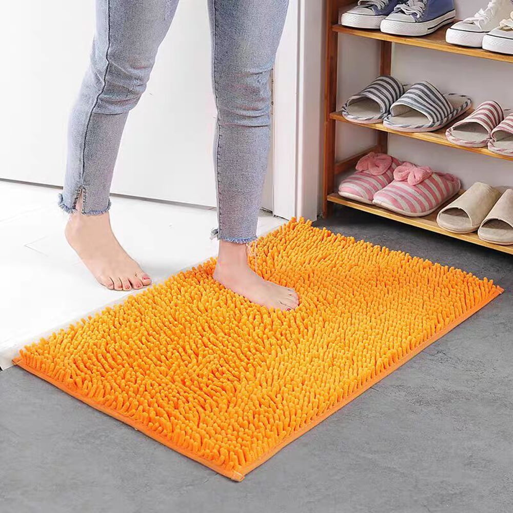 Orange Chenille Bathroom Rugs 24"x36" Shaggy Water Absorbent Non-Slip Backing Bath Mats Machine Washable