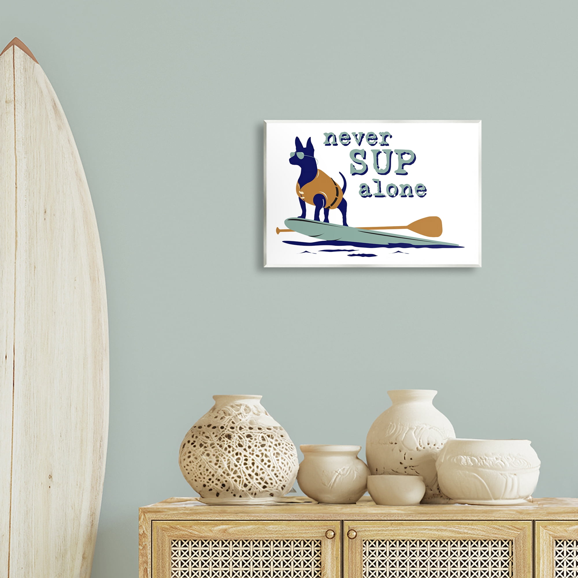 Stupell Industries Never Paddleboard Alone Dog Animals Painting Unframed Art Print Wall Art, 19 x 13