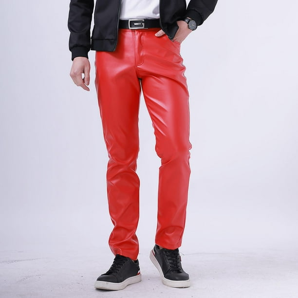 men's Stretch Tight Faux Leather Pants 