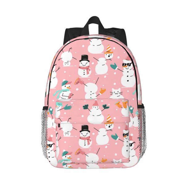 Easygdp Cute Pink Snowman Cat Mochila Ligera de 15 Pulgadas para Estudiantes, Mochila Cómoda para la Escuela y Viajes, Correas Ajustables