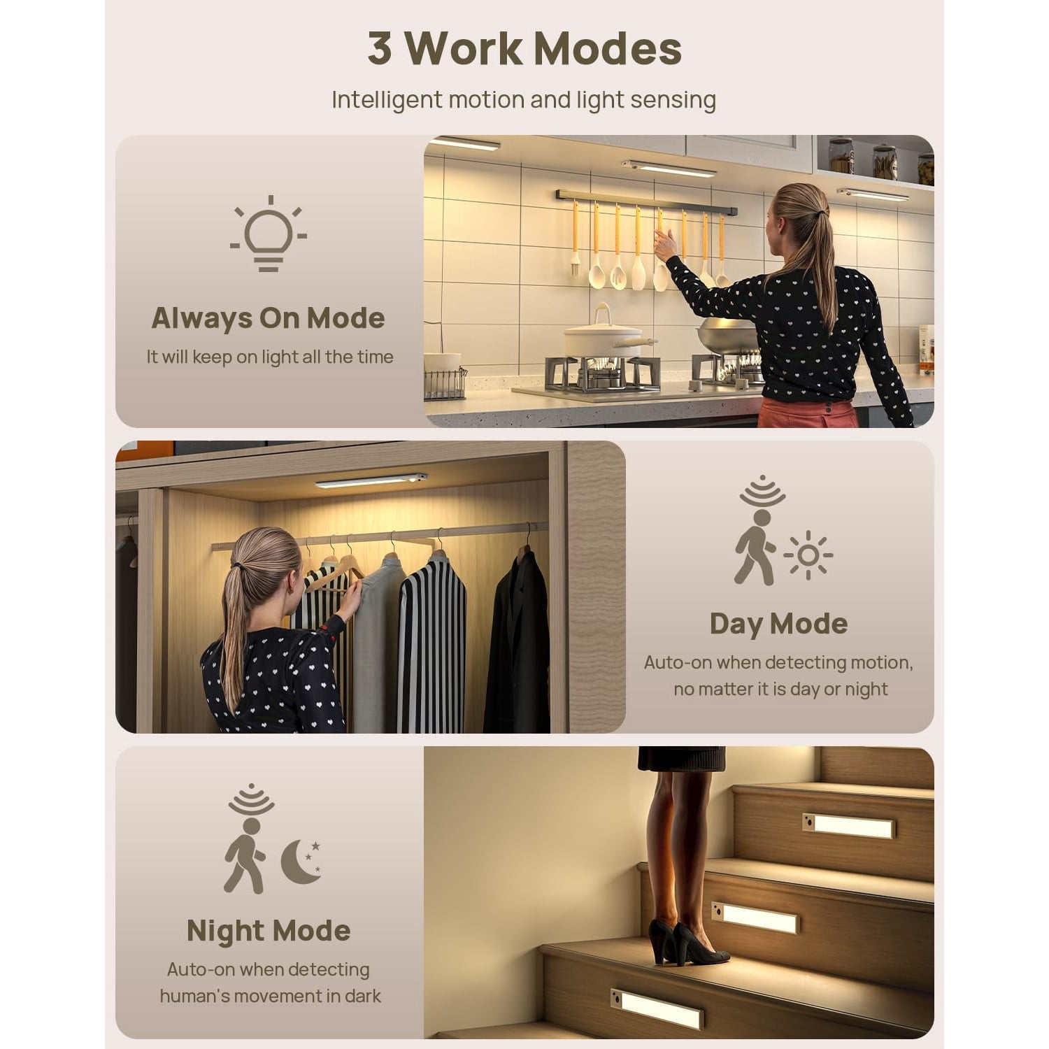Under Cabinet Lighting with Remote Control,2500mAh USB Rechargeable Motion Sensor Light Indoor,350 Lumen LED Closet Light,3 Color Temps Wireless Under Counter Lights for Bedroom,Wardrobe,Stairs,6 Pac