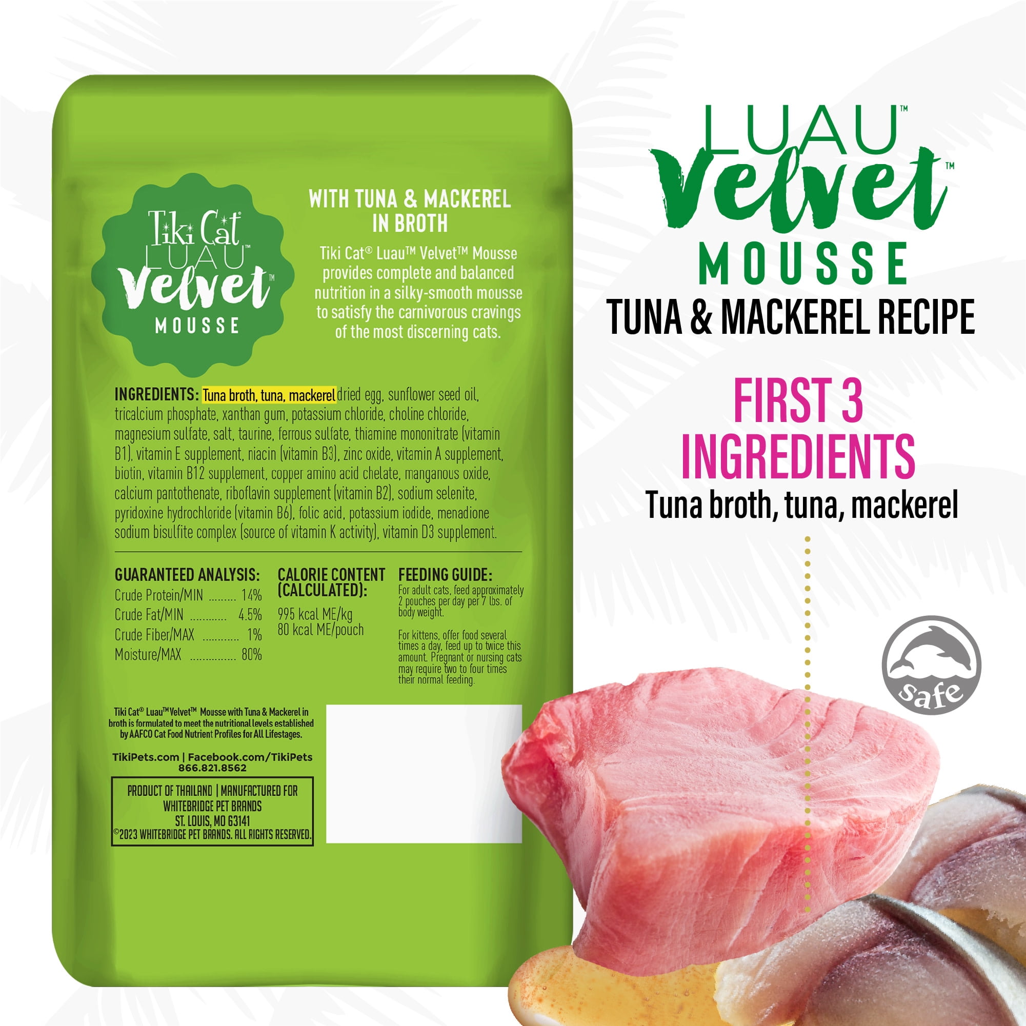 (24 pack) Tiki Cat Luau Velvet Mousse Wet Cat Food, Tuna & Mackerel, 2.8 oz. Pouch