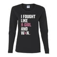 thumbnail image 2 of Wild Bobby I Fought Like A Girl and Won Breast Cancer Awareness Women Graphic Long Sleeve Tee, Black, Small, 2 of 6