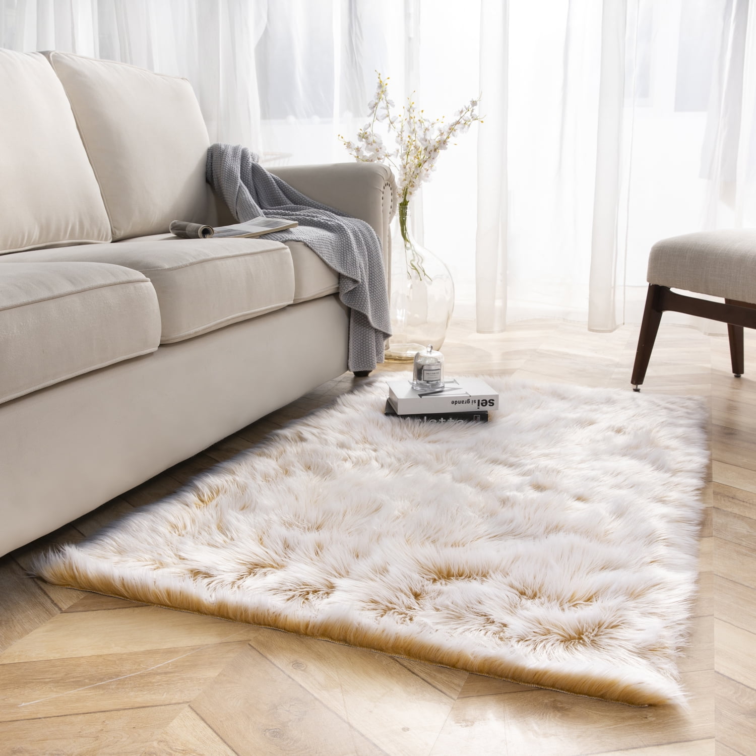 Deluxe Soft Faux Sheepskin Fur Series Decorative Indoor Area Rug, 3 x 5