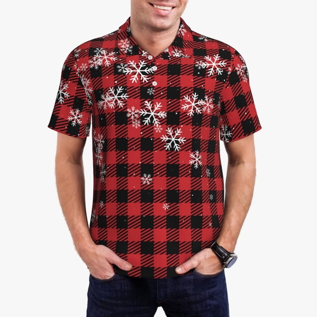 Vsdgher Polo à Carreaux Rouges pour Hommes, Polo Extensible à Manches Courtes pour Hommes, Chemises pour Hommes-Petit