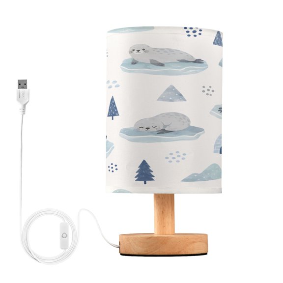 Seals Table Lamp, Fully Dimmable Nightstand Lamp with USB and Linen Fabric Shade, Modern Gifts for Bedroom, Living Room, Office
