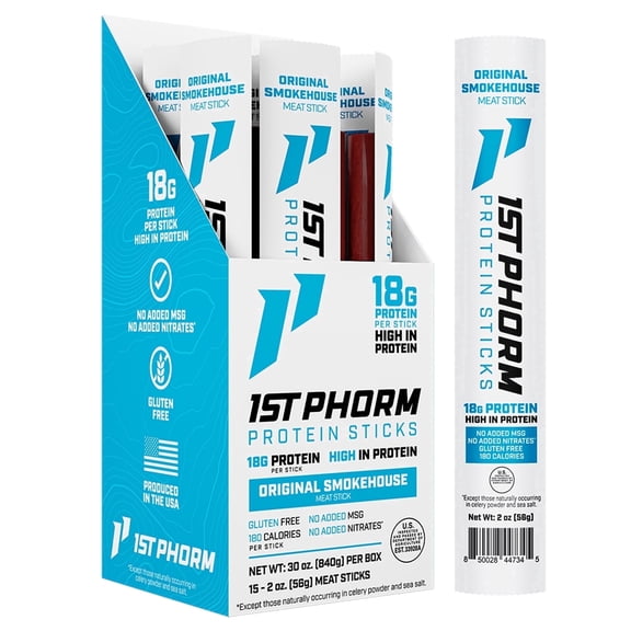 1st Phorm Protein Meat Sticks, Original Smokehouse Flavor, 18g Protein Per 2 oz. Stick (15 Count)
