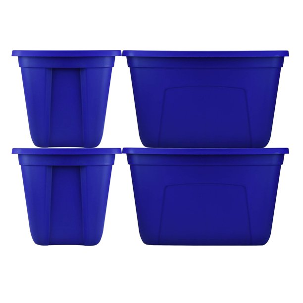 SIMPLYKLEEN 18Gallon Reusable Stacking Plastic Storage Containers with Lids, Blue (Pack of 4