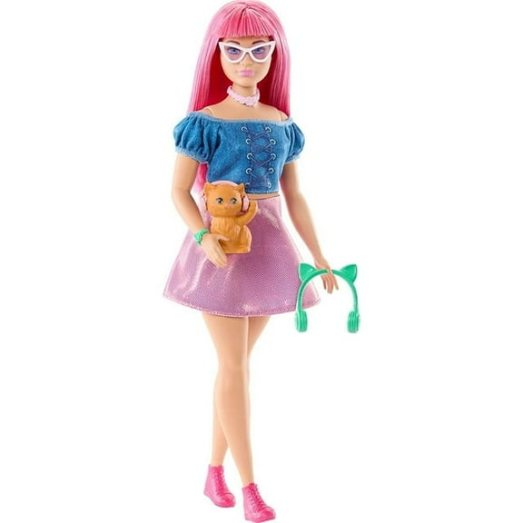 Barbie Mysteries: Beach Detective Daisy doll in removable outfit with storytelling accessories, including kitten