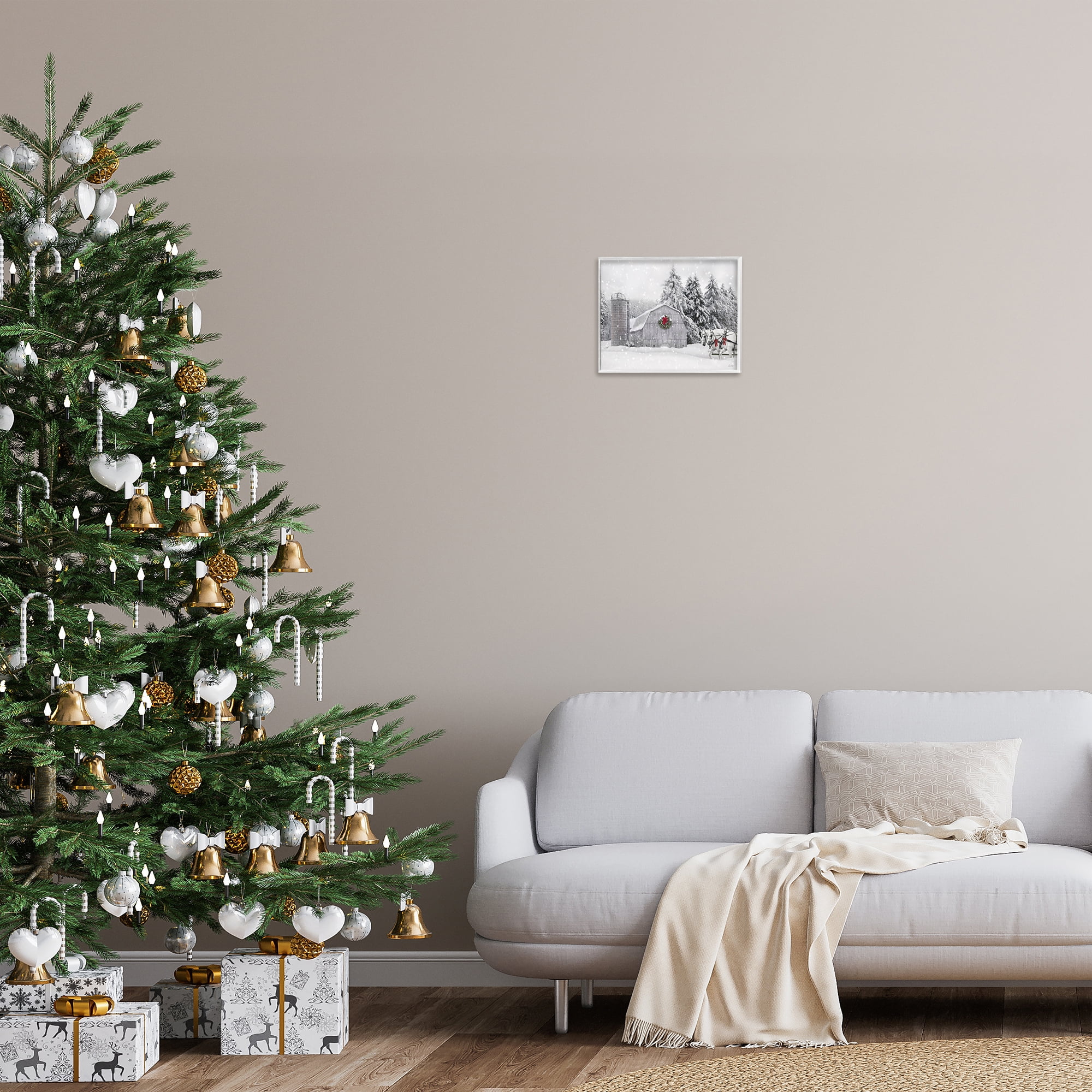 Stupell Industries Snowy Barn & Horses Holiday Painting White Framed Art Prints Wall Art, 14 x 11