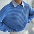 thumbnail image 4 of Womens Sweaters Fall Oversized Chunky Knitted Pullover Sweater Casual Long Sleeve Crewneck Cute Sweaters Blue XL, 4 of 10