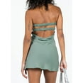 thumbnail image 4 of Women's Summer Mini Tube Dress Solid Color Front Twist Ruched Cutout Strapless Slim Satin Gown, 4 of 5