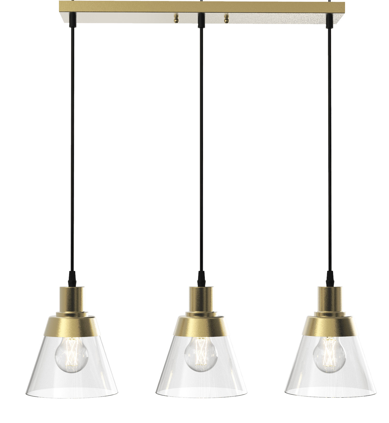 Better Homes & Gardens Three Clear Glass Pendant Burnished Brass, A19×3 40W Soft White, Medium Base, Dimmable, 1 pack