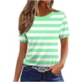 thumbnail image 3 of Xdegoge T Shirts for Women Short Sleeve Crewneck Casual Classic Everyday Look Loose Fit Wide Horizontal Striped Pattern Basic Soft Comfortable Breathable Summer Spring Tops, 3 of 4