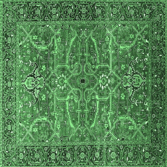 Ahgly Company Indoor Square Oriental Emerald Green Industrial Area Rugs, 5' Square