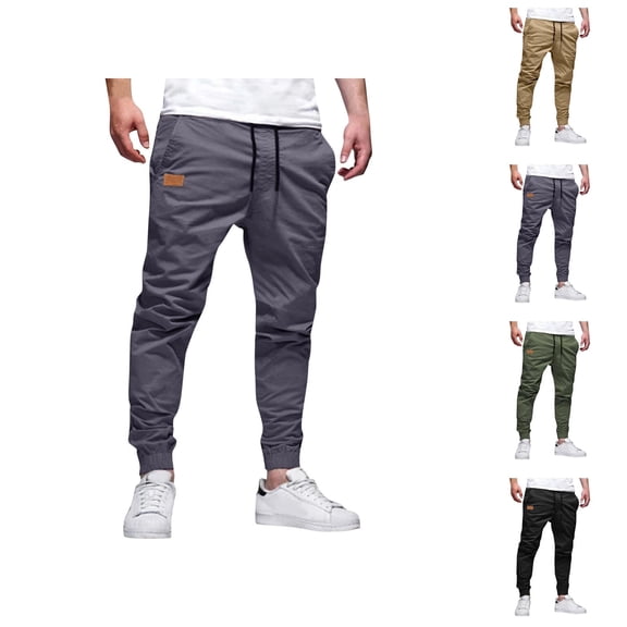 Jogger Sweatpants for Men Solid Color Elastic Waist Drawstring Casual Jogging Pants with Pockets Trousers