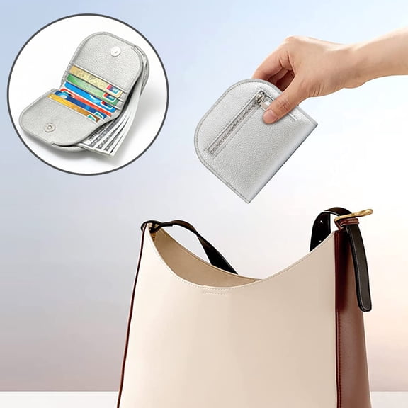 Semicircle Coin Purse, Portable PU Leather Zipper Coin Purse Mini Change Wallet for Women Small Coin Pocket for Women Credit Card Folded Bills Key Headset Lipstick （Silver）