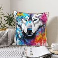 thumbnail image 6 of Fotbe Cool Colorful Wolf Pattern Velvet Decorative Throw Pillow Covers with Elegant Piping, Soft Plush Cushion Cover for Sofa, Bed, Car, Office-16"x16", 6 of 8
