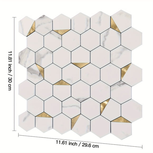 Dsseng 10-Sheet 12”x12” Peel And Stick Backsplash For Kitchen Décor Self-Adhesive Tile Hexagon Mosaic Tiles